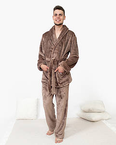 Піжама костюм чоловічий домашній махровий халат зі штанами Коричневий XL