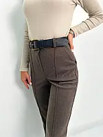 Женские укороченные брюки из кашемира высокая посадка в коричневом цвете