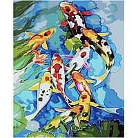 Картина по номерам "Акварельные рыбки" с лаком и уровнем, Рисование по номерам 40х50 см Набор для рисования
