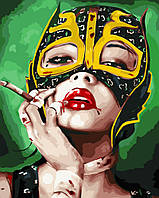 Картина по номерам "Девушка в маске" с лаком и уровнем, Рисование по номерам 40х50 см Набор для рисования