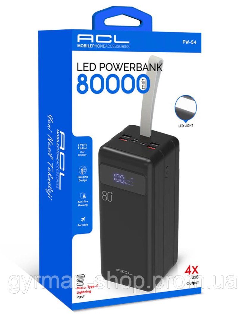 Повербанк 80000 mAh ACL Мощный большой Powerbank 80000 с фонариком ...