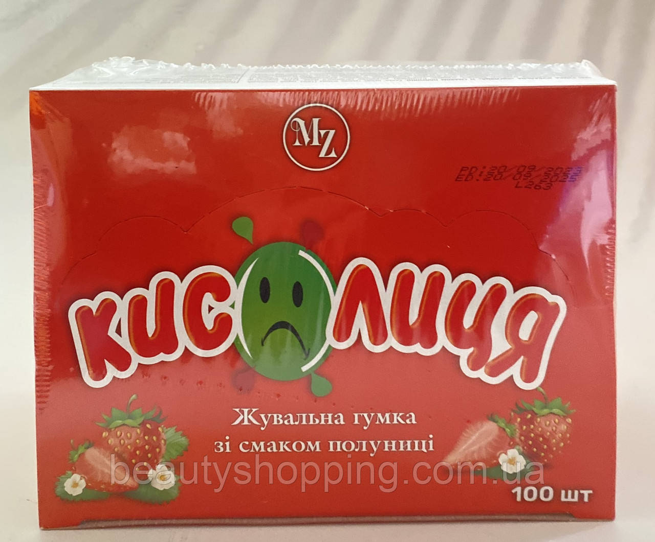 Кислиця жувальна гумка зі смаком полуниці 100 штук