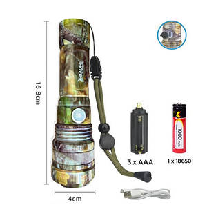 Фонарь  Police P511M-P50 camouflage, 1x18650, zoom, ЗУ microUSB, Box (P511M-P50)