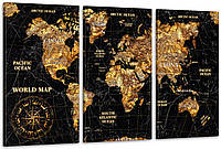 Модульна картина у вітальню/ спальню Мапа світу ART-274_3A