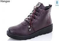 Модные ботинки женские осенние на байке LR.Brother большого размера молния шнуровка черные с бордовым отливом