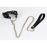 Чокер с металлическими кольцами и поводком из натуральной кожи черного цвета Scappa Кайф