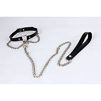 Чокер с металлическим сердцем и поводком из натуральной кожи черного цвета Scappa Кайф