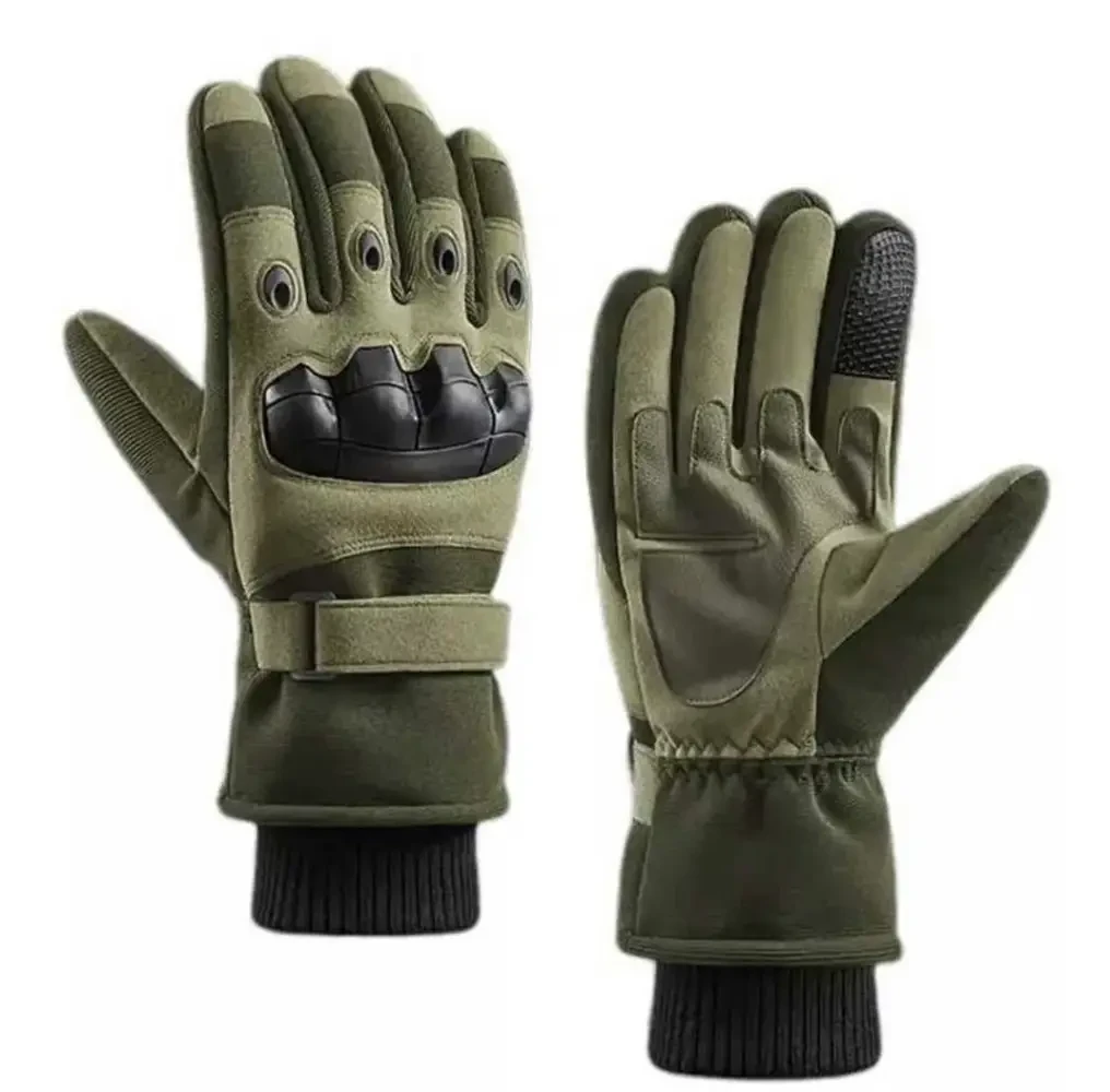 Зимові рукавички з кісточками олива рукавиці теплі на флісі, фото 1