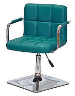Кресло Arno-Arm 4-CH-Base зеленый 1002 кожзам, с подлокотниками на хромированном основании с регулировкой