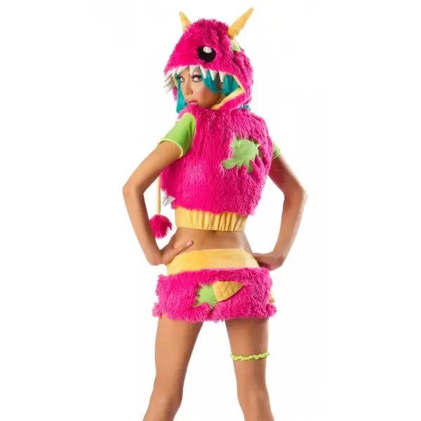 Яскраво-рожевий костюм монстрика на Геловін Костюм монстрика на Геловін — пухнастий капюшон з ріжками