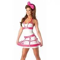 Женская портупея юбка и портупея на грудь для карнавального платья + бант розовый большой