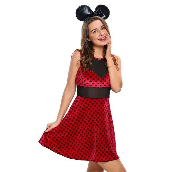 Жіночий карнавальний костюм мишки в горох, сукня та обруч-вушка | на Хелловін і вечірки