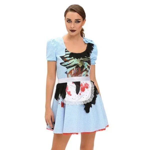 Жіночий костюм зомбі «Дівчинка з Канзасу» на Геловін Костюм зомбі Дівчинка з Канзасу — клітчаста сукня з фартухом і кривавими принтами