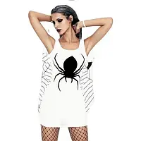 Женский карнавальный костюм для косплея из белого трикотажного платья джерси с рисунком черного паука