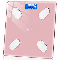 Умные напольные весы до 180 кг, (26х26см) с приложением на телефон, Розовые / Стеклянные электронные весы