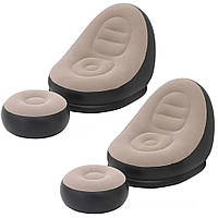 Комплект 2 шт Надувное кресло с пуфиком и насосом Air Sofa, (116х98х83см) / Надувное кресло-диван для отдыха