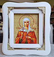 Икона Святая Эмилия в белом фигурном деревянном киоте под стеклом, размер киота 18*16, лик 10*12.