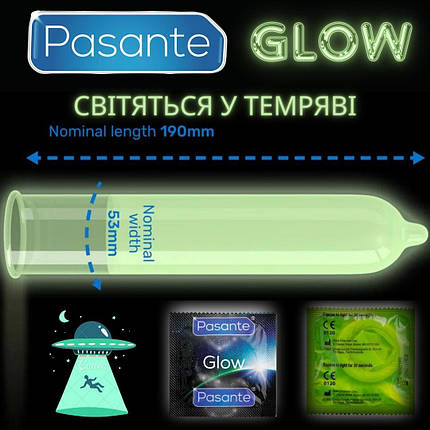 Презервативи Pasante Glow 6 штук світяться у темряві фосфорні флуоресцентні, фото 2