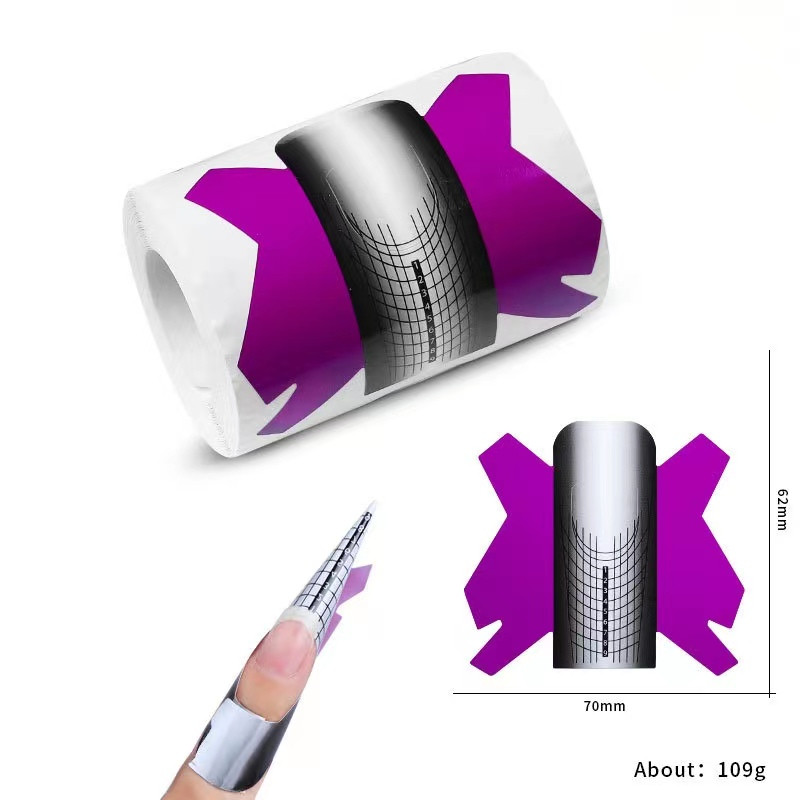 Форма для нарощування нігтів широка ,(фіолетова з чорним) 300 штук в рулоні.