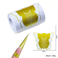 Форма для наращивания ногтей широкая (Бабочка золото) 300 штук в рулоне.