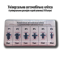 Клипсы автомобильные 110 штук в кейсе, 6 Типоразмеров крепежей, пистонов, клипс
