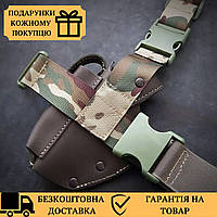 Кобура под пистолет Макарова (ПМ) на бедро из натуральной кожи мультикам, армейский кейс на ногу