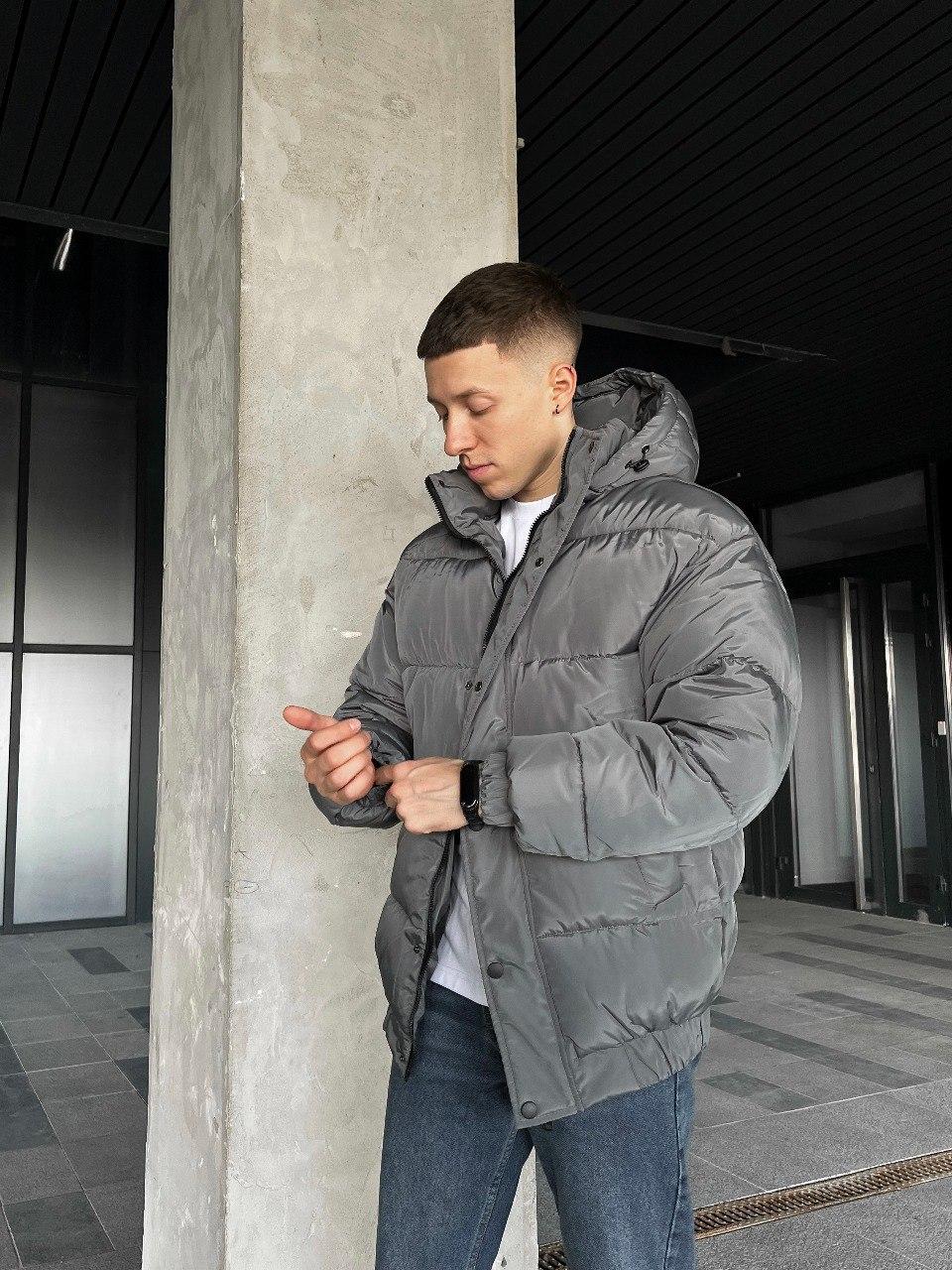 Чоловіча зимова куртка оверсайз коричнева до -25*С Пуховик дутий з капюшоном