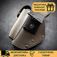 Кобура кожаная на ремень под ПМ пистолет Макарова на липучке с креплением на пояс скрытого ношения темная олив
