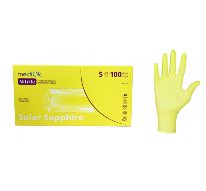 Рукавички нітрилові текстуровані Solar Saphire MediOk 100шт\уп р.XS