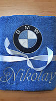 BMW Рушник махровий 70х140 вишивка логотипа. Вишивка емблеми Вашого автомобіля.Подарунок для автомобіліста.