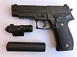 Іграшковий пістолет "Sig Sauer P226" з глушником Galaxy G26A Метал, чорний, фото 5