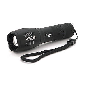 Ліхтар ручний Watton WT-023, 1LED Cree T6, 3W, 5 режимів, ZOOM, 18650/2800mah (перехідник3*AAA), Black, IP44,