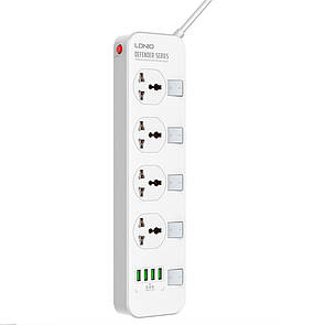 Мережевий фільтр LDNIO SC4408, 4 розетки + 4 USB, 2 м, переріз 3х0,75 мм, White, Box