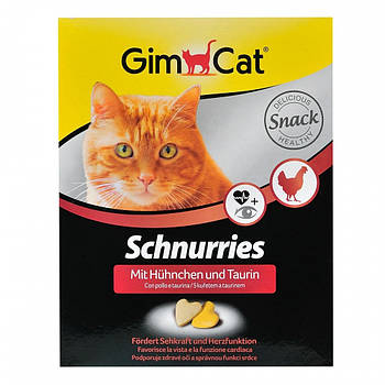 Вітамінізовані ласощі для котів у вигляді сердечок з куркою GimCat Schnurries 650 шт/420 г