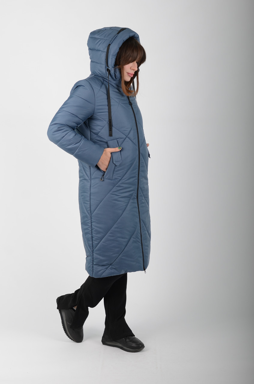 Тепле довге жіноче зимове пальто пуховик з водовідштовхувальної плащової тканини Ніколь джинс, фото 1