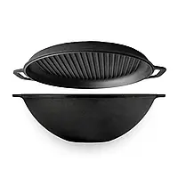 Сковорода чавунна WOK із кришкою гриль сковородою 8 л Wok Brizoll  W36-3