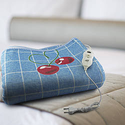 Електропростирадло з сумкою electric blanket 150*180 Вишня на синьому фоні з кліткою