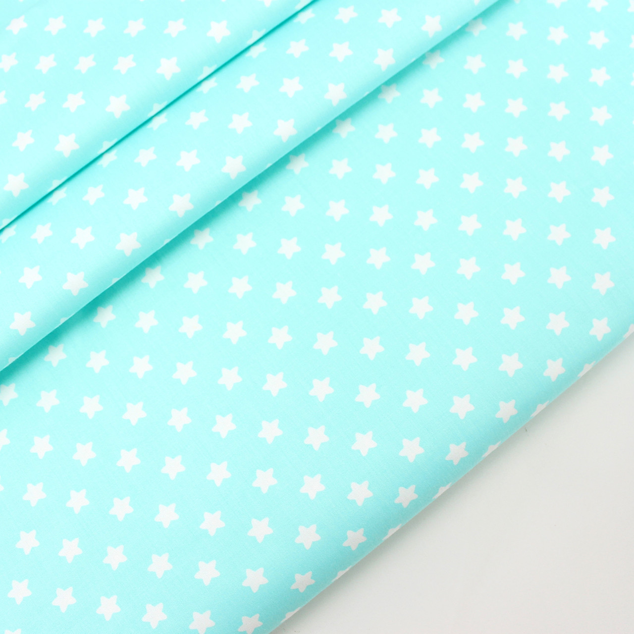 Сатин зірки " Мініпреники" білі на лазурному тлі No 160-194 с, фото 1