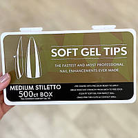 Гелевые типсы для наращивания ногтей Soft Gel Tips Medium Stiletto (Средний стилет ) Упаковка 500 шт