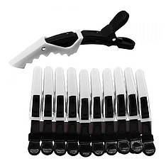 Затискач для волосся пластиковий крокодил упаковка 10 шт (чорно-білі)