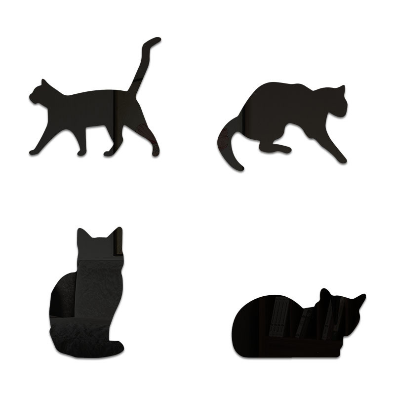 Дзеркальна наліпка у вигляді котів на стіну "Meow" — акрилова панель для декору інтер'єру, самоклейна, 4 шт.