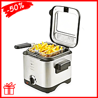 Електрична фритюрниця для картоплі фрі побутова з кришкою Crownberg CB 5542, настільна фритюрниця для дому