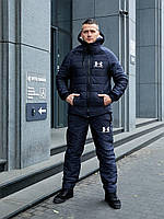 Зимний теплый мужской стеганый спортивный костюм: куртка на овчине + штаны (р.46-54). Арт-1223/29 темно-синий