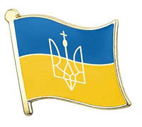 Патриотическая брошь-значок, Ukraine Flag, 1.5 х 1.6 см. Значок в форме флага Украины и гербом посредине