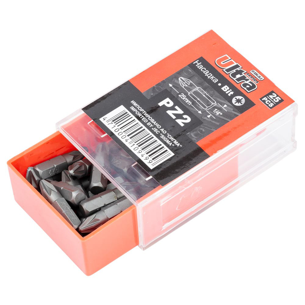 Набір біт PZ2×25мм 1/4" 25шт S2 ТМ ULTRA, фото 1