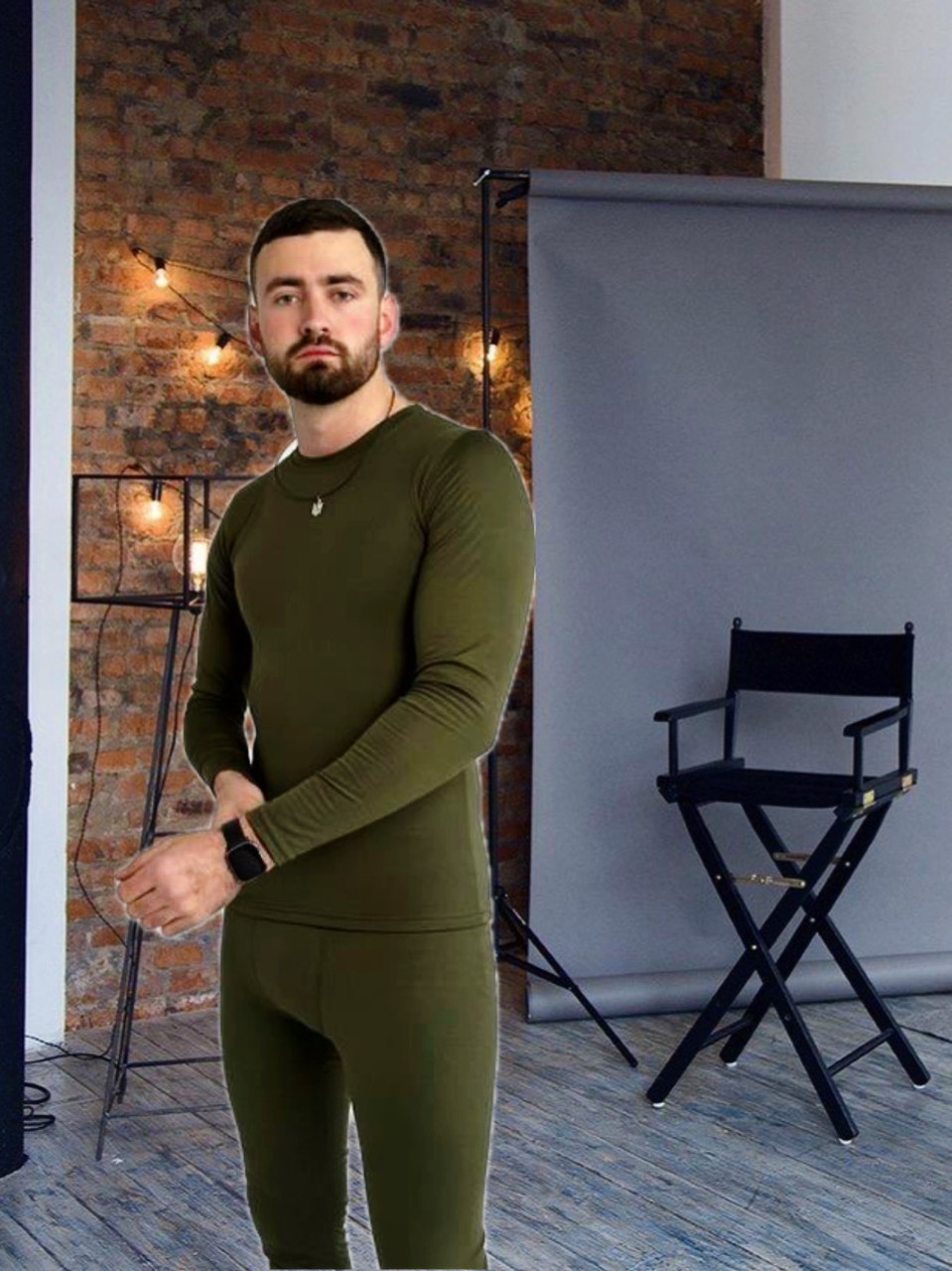 Комплект чоловічої термобілизни ХАКИ розмір М — XXL <unk> Термобілизна чоловіча спортивна тепла (лонгслів + штани)