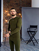 Комплект чоловічої термобілизни ХАКИ розмір М — XXL  ⁇  Термобілизна чоловіча спортивна тепла (лонгслів + штани)