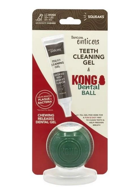 TropiClean Teeth Cleaninig Gel & Kong Dental Ball набір для догляду за ротовою порожниною собак великих порід
