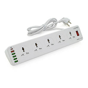 Мережевий фільтр LDNIO SC10610, 10 Розеток + 6 USB, 2 м, переріз 3х0,75 мм, White, Box