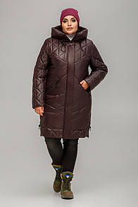 Демісезонна довга жіноча куртка великого розміру Катерина шоколад 54 56 58 розмір